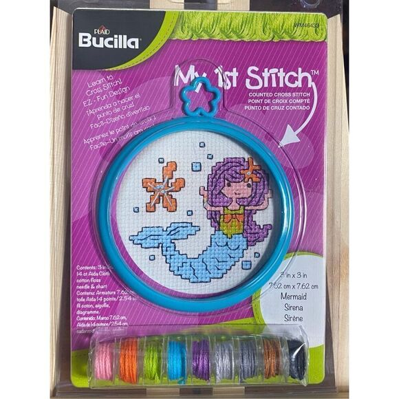 Bucilla Set of 4 My 1st Stitch Panda Cupcake Mermaid Butterfly Cross Stitching K - Picture 3 of 6